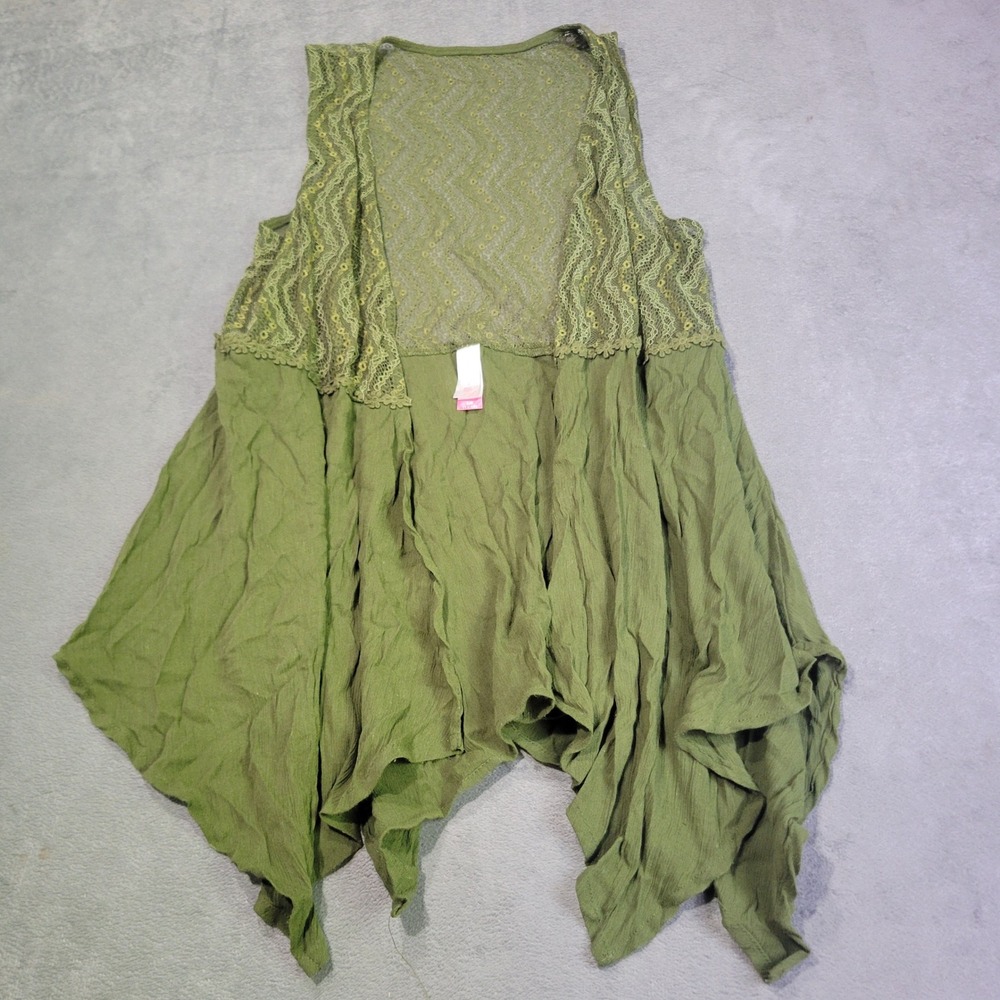 No Boundaries Vest Womens L Olive Green Lace Back Sharkbite Boho Layering NJ17T1